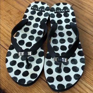 Coach Polka Dot Black & White Flip Flops 7-8